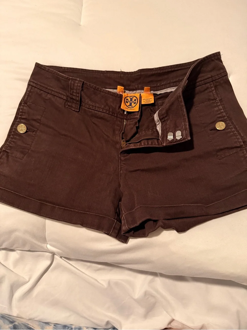 Tory Burch Brown Cotton-Blend Low-Rise Jean Shorts